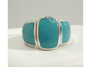 Sterling Silver & 3 Section Inlaid Turquoise Ring