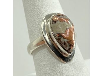 Vintage Sterling Silver , Quartz & Copper Ore Ring