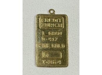 Vintage Gold Bar Pendant Credit Zurich 1 Gram .417 Fine Gold