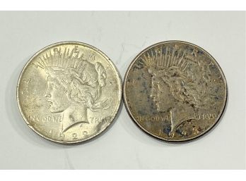 Lot Of (2) Old US Peace Silver Dollars   - 1922 & 1923-S
