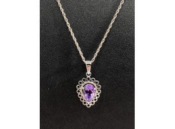 Sterling Silver & Amethyst Pendant And Necklace