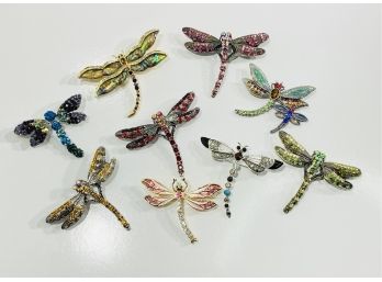Lot Of 9 Rhinestone Dragonfly Pins