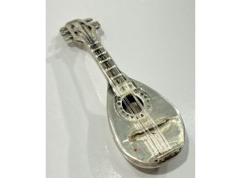 Unique  Vintage .800 Silver 3 Dimensional Mandolin Brooch