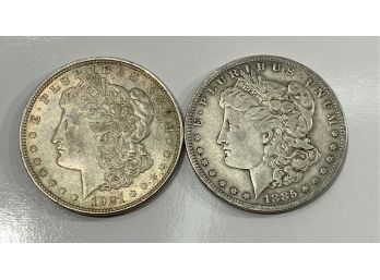 Lot Of (2) Old US Morgan Silver Dollars   - 1885-S & 1921