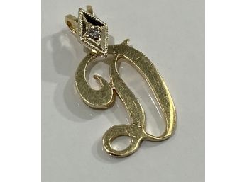 14 K Yellow & White Gold Letter  'D' Pendant With Diamond