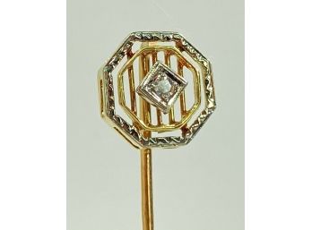Antique 14 K Yellow & White Gold Diamond Stickpin