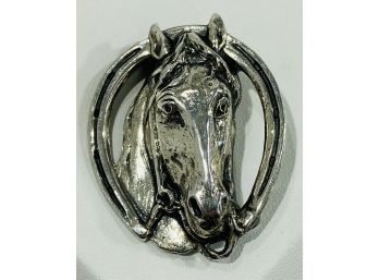Vintage Sterling Silver Horse Head & Horseshoe Pin