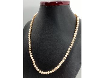14 K Yellow Gold & Pinkish Cream Pearl Necklace