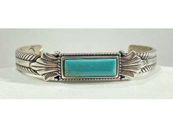 Heavy Native American Indian Sterling Silver & Turquoise Cuff Bracelet   - Signed Carolyn Pollack
