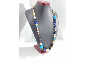 Beautiful Multi Gem Bead Necklace With Carved Turquoise Duck