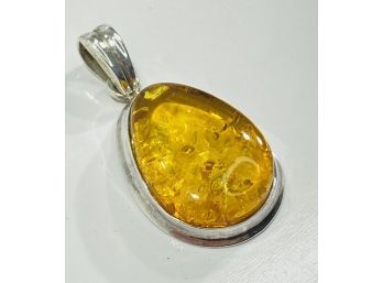 Large Sterling Silver & Amber Pendant