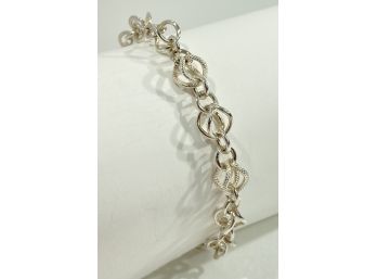 Sterling Silver Round Link Bracelet  - Smooth & Ribbed Links -