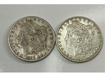 Lot Of (2) Old US Morgan Silver Dollars   - 1887   & 1899-O