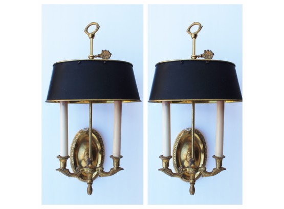 Beautiful Pair Of Vintage Bouillotte Wall Mounted Lamps