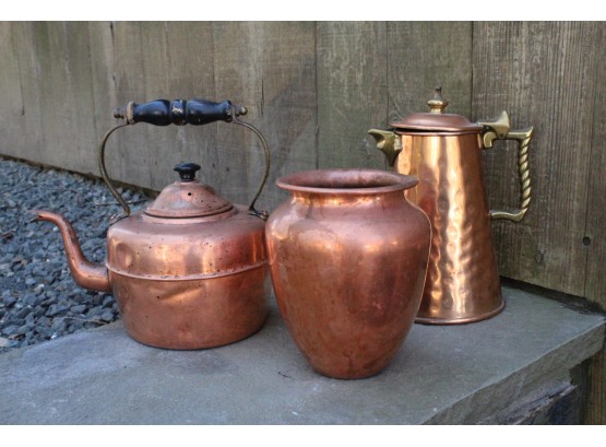 Beautiful 3 Piece Copper Collection, Handmade Carafe
