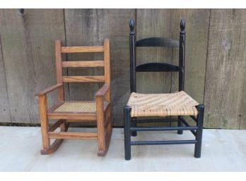Adorable Pair Of Vintage Large Doll Chairs, 15 & 18 Inches