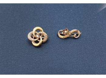 Amazing Pair Of 14K Gold Pins