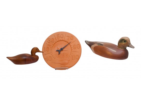 Pair Of Duck Decoys And A Clock