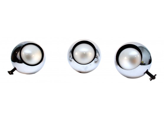 Three Mid-Century Chrome Eyeball Shaped Light Fixtures
