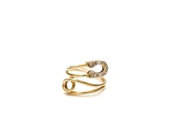 14 K Gold Safty Pin Ring With 9 Diamonds