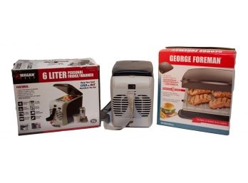 George ForemanServing Grill With Removable Plates And Wagan Tech Six Liter Personal Fridge/ Warmer
