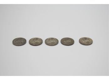 Five Silver Jefferson Nickels