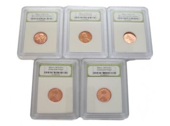 Three DCAM GEM Proof Pennies: 1981-s, 2004-s, 2005- S And Two Uncirculated: 1974-s, 1973-D