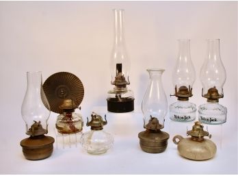 Antique Kerosine Lanterns With Glass Hurricanes