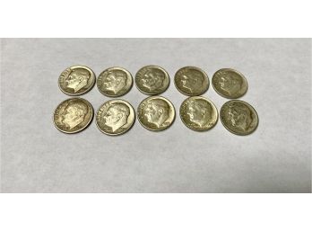 Ten Roosevelt Silver Dimes  (Dates 1947-1964