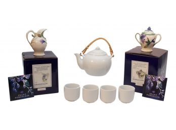 Franz Porcelain Sugar, Creamer, Pier One Tea Pot And Cups