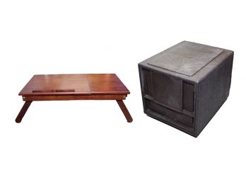 Single Drawer Plastic Filing Cabinet And A Wooden Foldable Lap Desk With Drawer