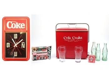1950's Cola Cooler, Vintage Lighted Coke Clock, 2003 Coca Cola Town Square Collection Betty's Donuts And More!