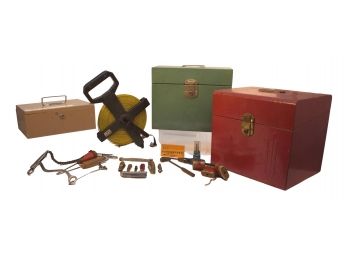 A Pair Of Tool Boxes, One Money Safe And Assortment Of Tools And Knives