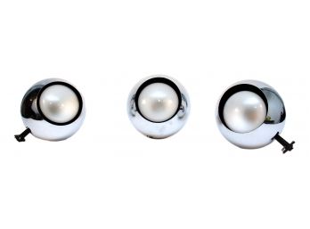 Three Mid-Century Chrome Eyeball Shaped Light Fixtures