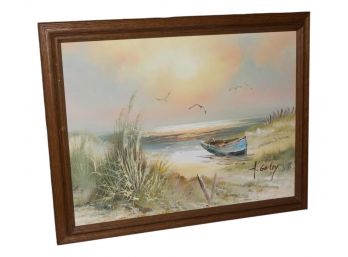 Framed Signed T. Gateley Oil On Canvas Of A Beach Scene.