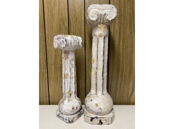 Classic Greek Column Candle Holders In Distressed Wood