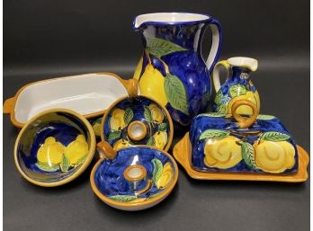 Stunning Collection Of Lemon-Themed Hand-Painted Italian Pottery