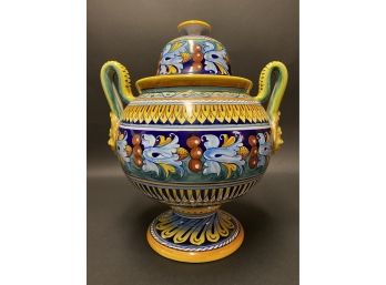 Colorful Hand-Painted Italian Ceramic Urn