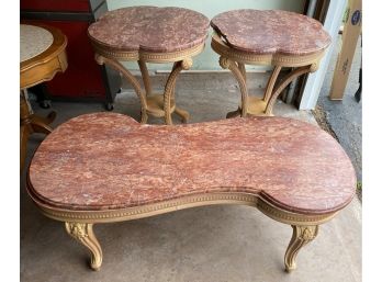 Three Vintage, Natural Pink Marble-Topped Tables, Metropolitan Museum