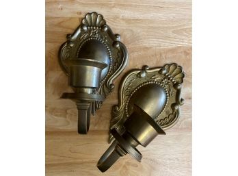 Vintage Victorian Wall Candle Sconce In Brass, Pair