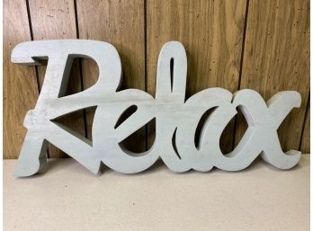 'Relax' Sign, Painted Wood