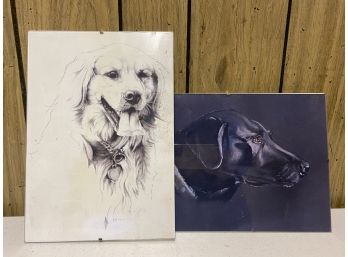 A Pair Of Hand-Drawn Pups, Golden & Labrador Retrievers