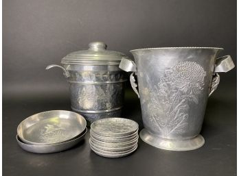 Vintage Mid-Century Hammered Aluminum Barware