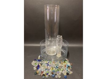 Tall Cylinder Vase, Cut-Crystal Vase & Large Glass Bowl