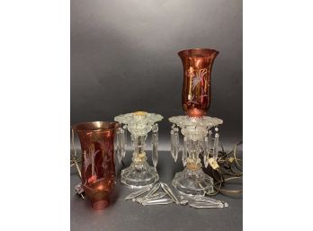 Vintage Ornate Glass Hurricane Lamps
