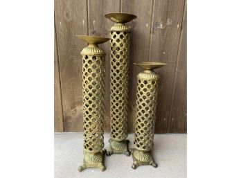Three Vintage Brass Candle Holders