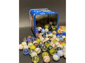 Mixed Vintage Marbles In A Contemporary Tin