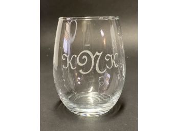 Etched Stemless Wine Glasses, 'KNK,' New-In-Box