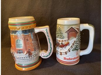 Pair Of Budweiser Christmas Beer Steins (different)