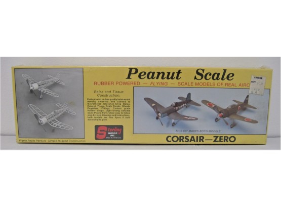 Sterling Peanut Scale Balsa Wood US Corsair & Japan Zero Flying Airplane Kit P4 Factory Sealed